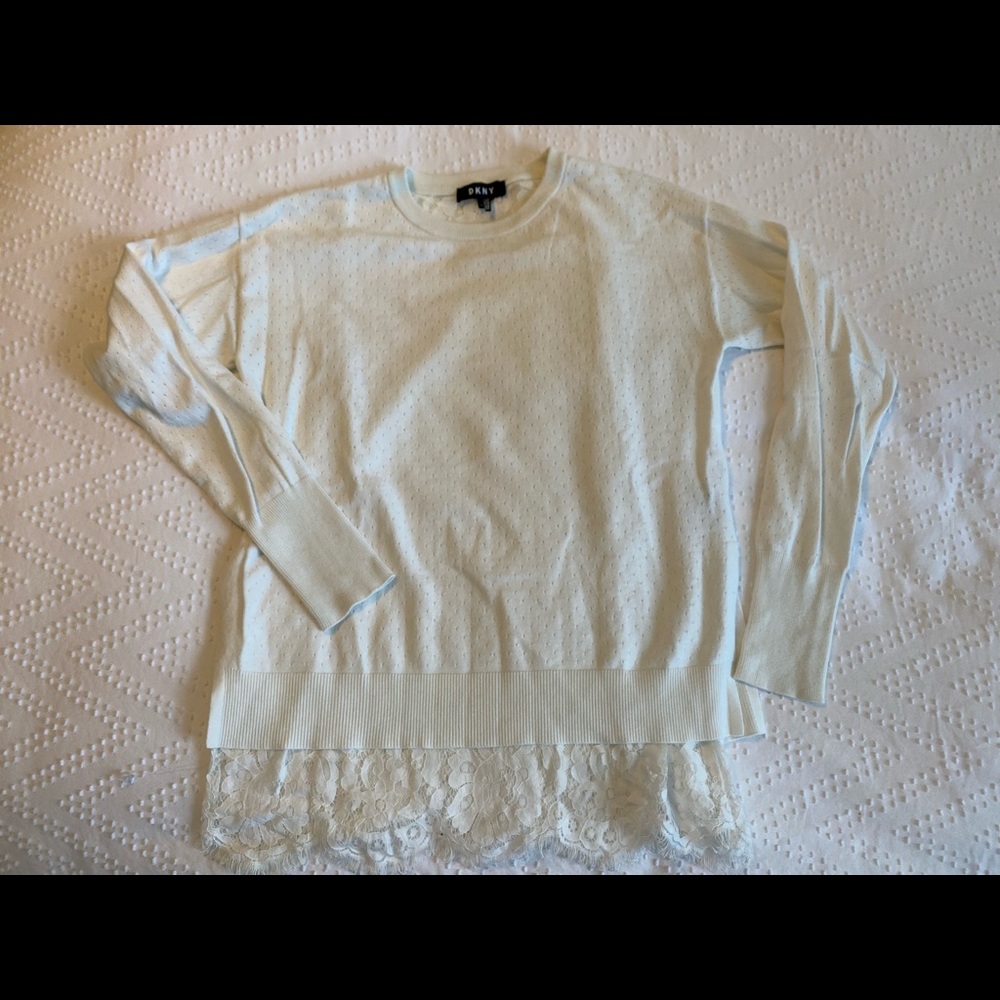 DKNY sweater with lace underlay